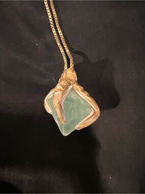 Gold-Tone Dragon Claw Green Stone Pendant Necklace